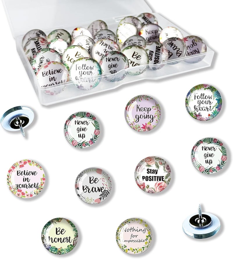 Tandarui Push Pins,Thumb Tacks,Decorative Push Pins,Cute Thumb Tacks and Pushpins for Bulletin Board, Pin Board for Cork Board,Office Decor,or Home Décor (Floral-Motivational) - Image 1